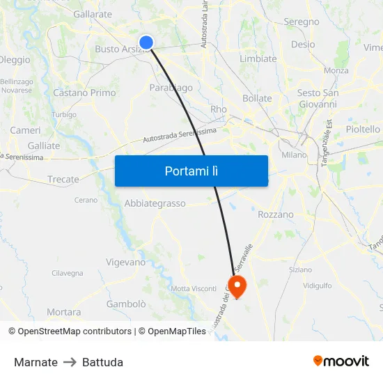 Marnate to Battuda map