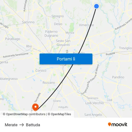 Merate to Battuda map