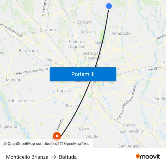 Monticello Brianza to Battuda map