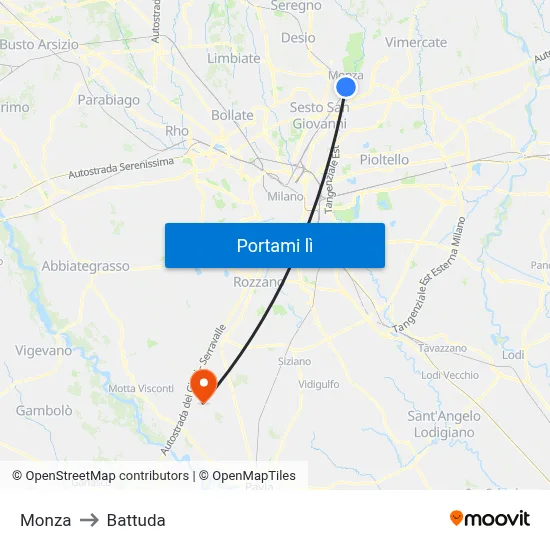 Monza to Battuda map