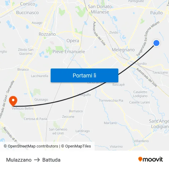 Mulazzano to Battuda map