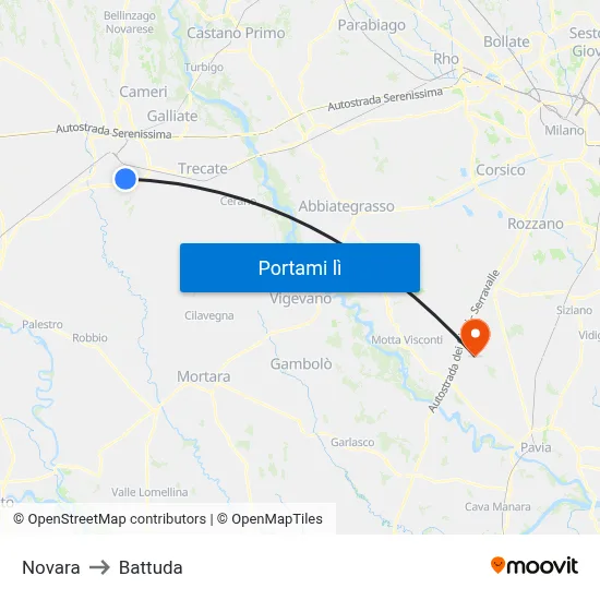 Novara to Battuda map