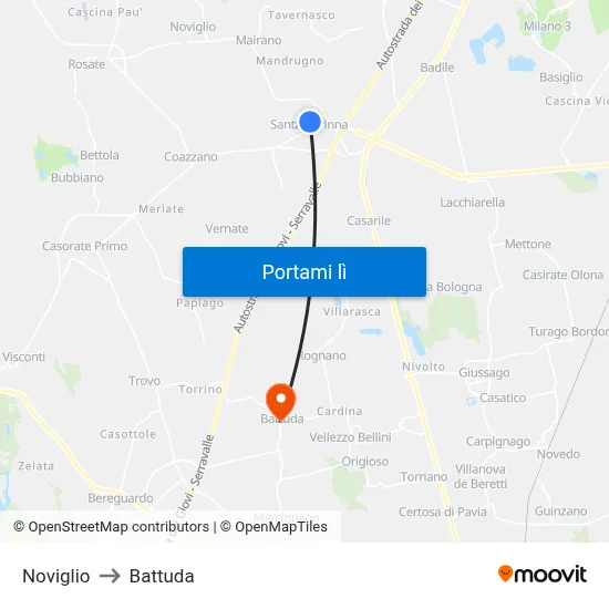 Noviglio to Battuda map