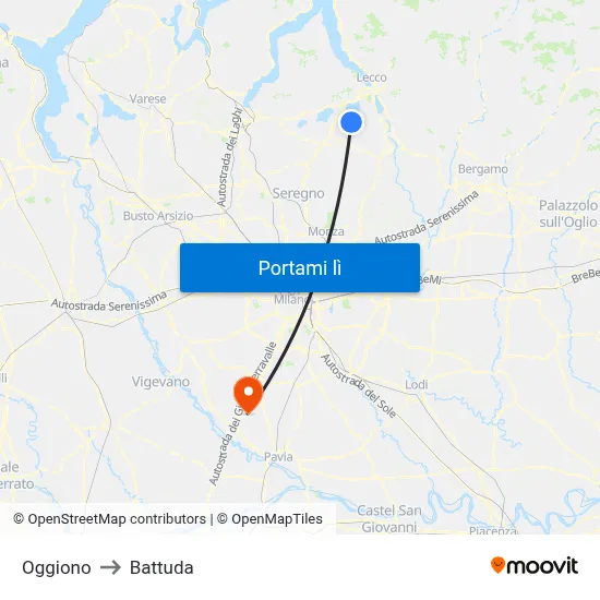 Oggiono to Battuda map