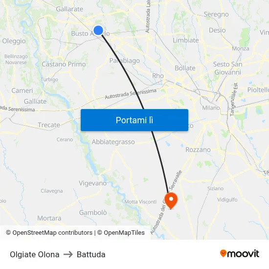 Olgiate Olona to Battuda map