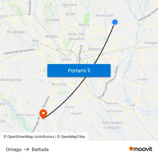 Ornago to Battuda map
