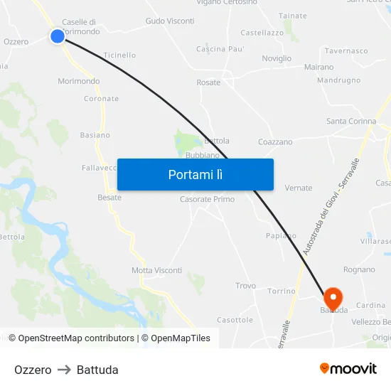 Ozzero to Battuda map