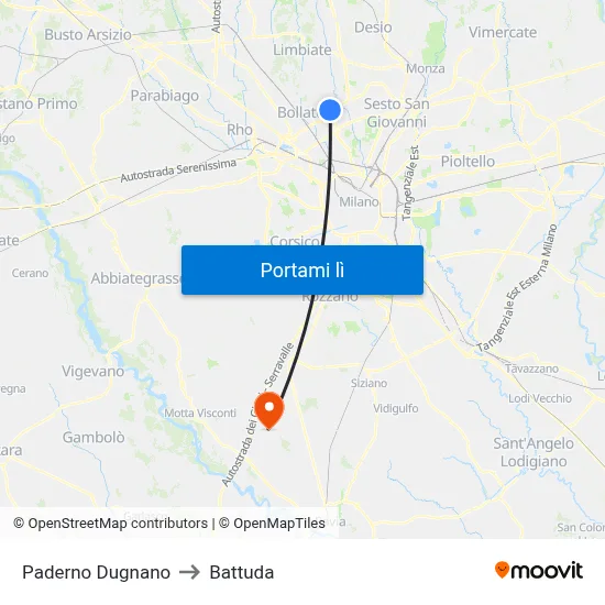 Paderno Dugnano to Battuda map