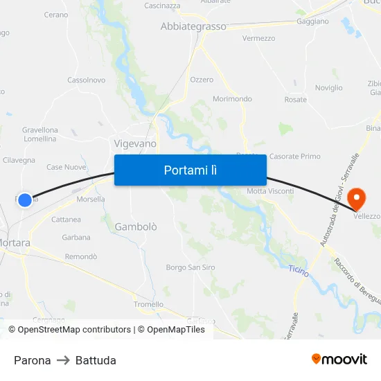 Parona to Battuda map