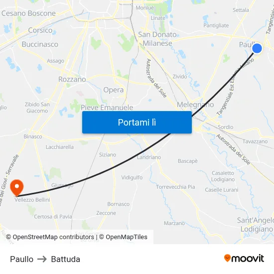Paullo to Battuda map