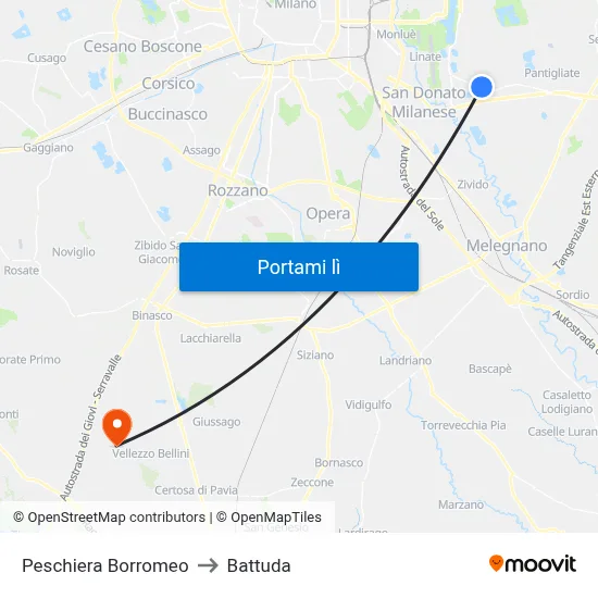 Peschiera Borromeo to Battuda map
