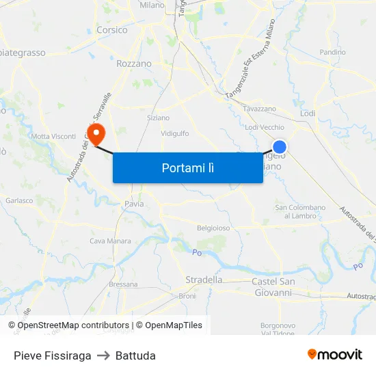 Pieve Fissiraga to Battuda map