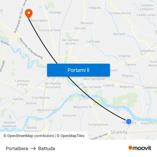 Portalbera to Battuda map