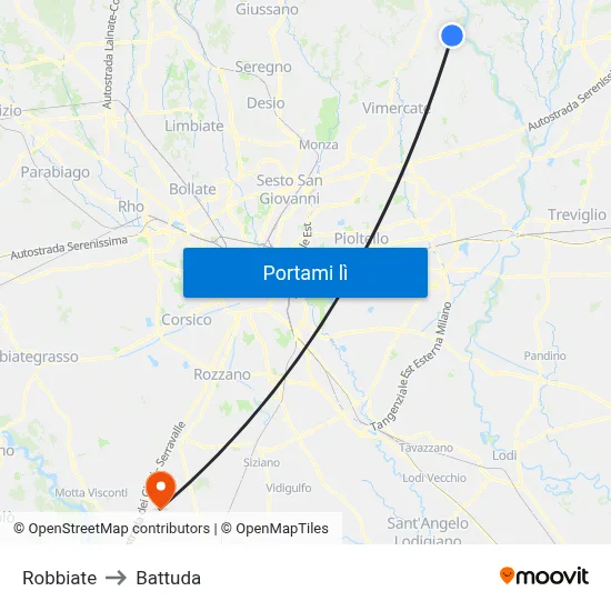 Robbiate to Battuda map