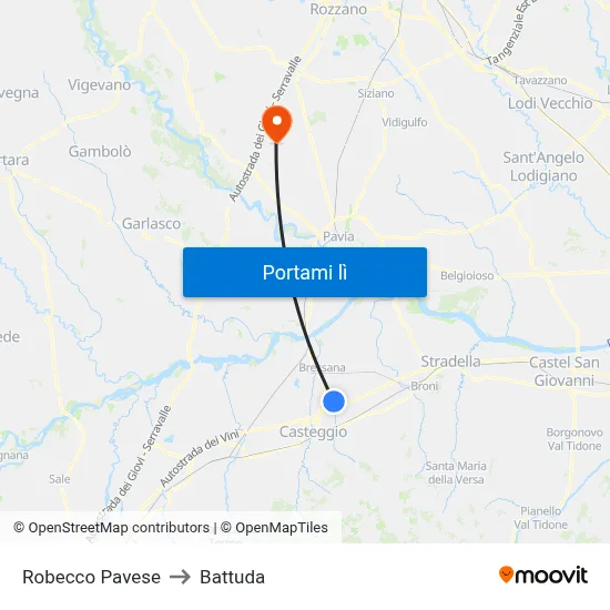Robecco Pavese to Battuda map