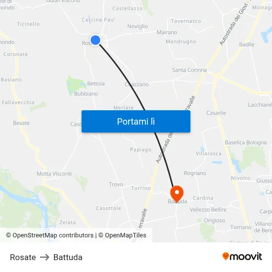 Rosate to Battuda map
