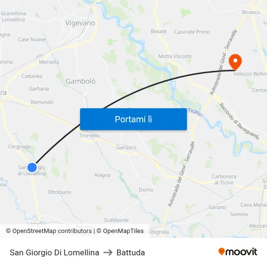 San Giorgio Di Lomellina to Battuda map