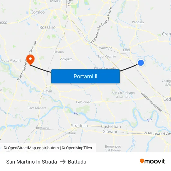 San Martino In Strada to Battuda map