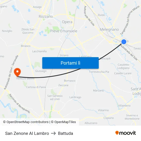San Zenone Al Lambro to Battuda map