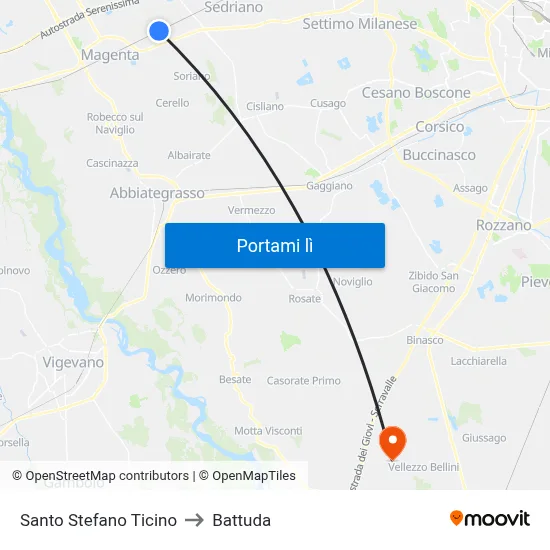 Santo Stefano Ticino to Battuda map