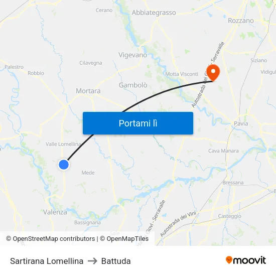 Sartirana Lomellina to Battuda map