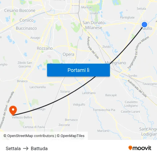 Settala to Battuda map