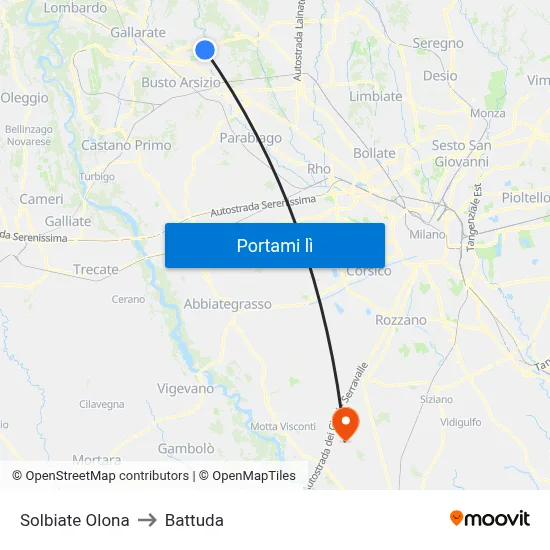 Solbiate Olona to Battuda map