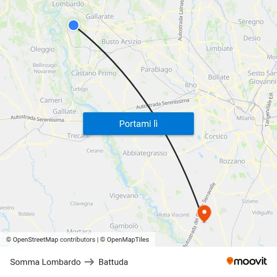 Somma Lombardo to Battuda map