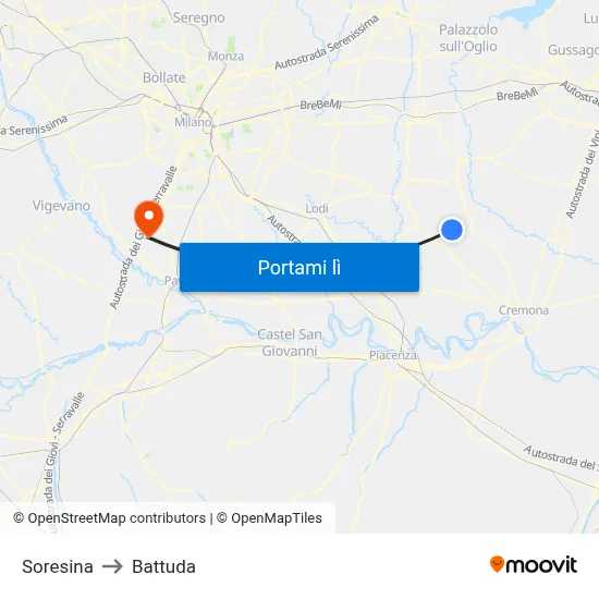 Soresina to Battuda map