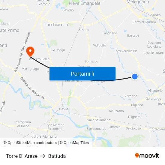 Torre D' Arese to Battuda map