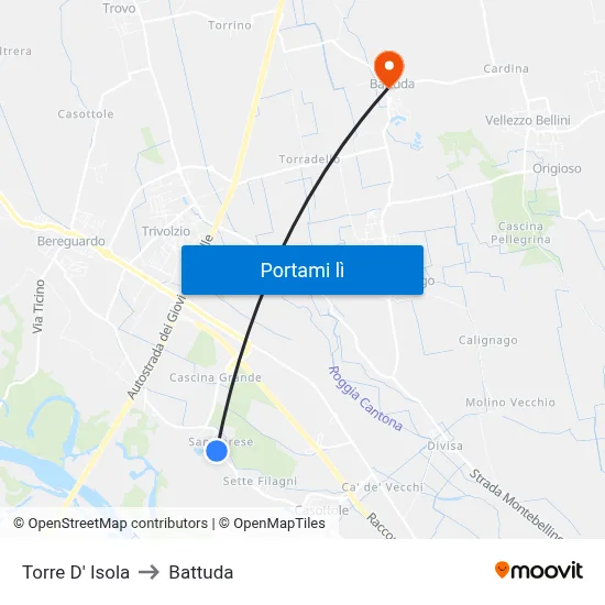 Torre D' Isola to Battuda map
