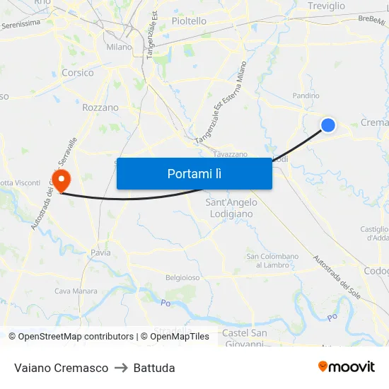 Vaiano Cremasco to Battuda map