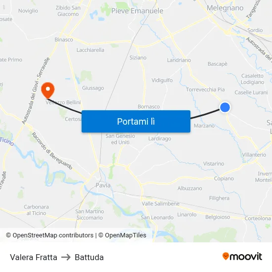 Valera Fratta to Battuda map