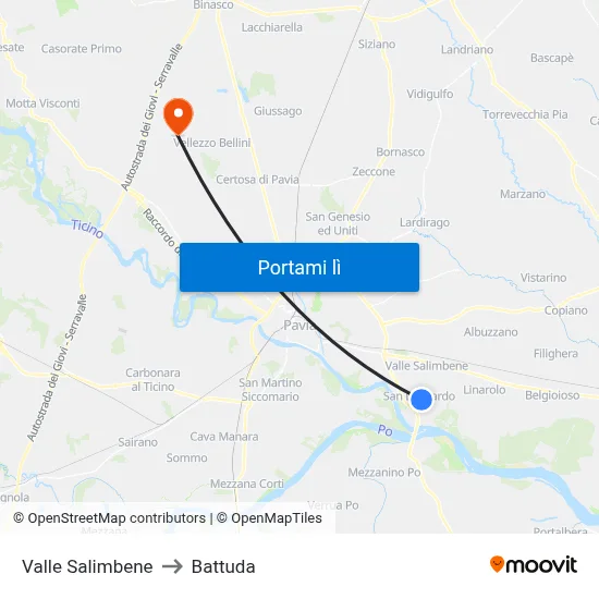 Valle Salimbene to Battuda map