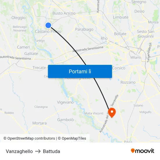 Vanzaghello to Battuda map