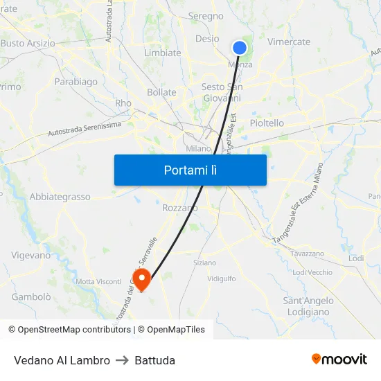 Vedano Al Lambro to Battuda map