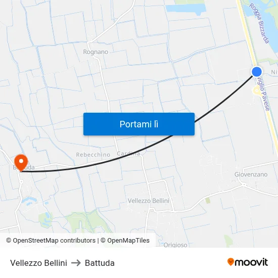 Vellezzo Bellini to Battuda map
