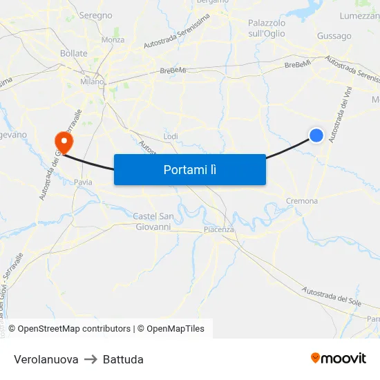 Verolanuova to Battuda map