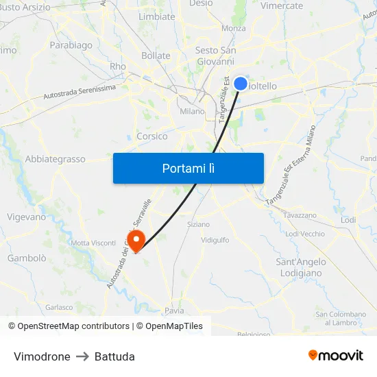 Vimodrone to Battuda map