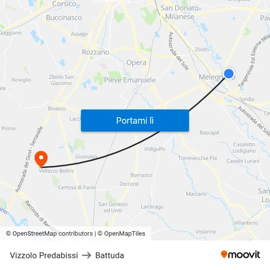 Vizzolo Predabissi to Battuda map