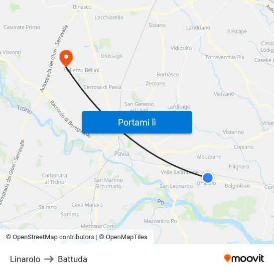 Linarolo to Battuda map