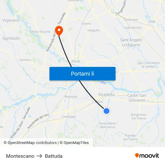 Montescano to Battuda map