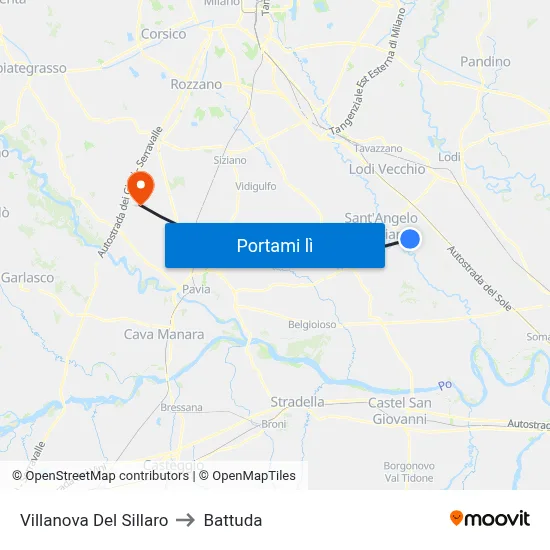 Villanova Del Sillaro to Battuda map