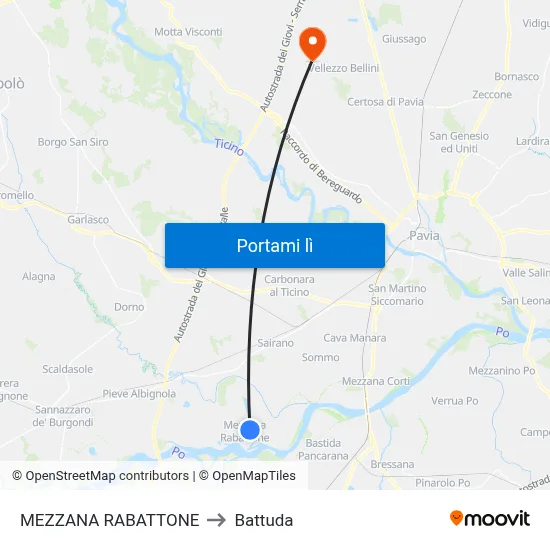 MEZZANA RABATTONE to Battuda map