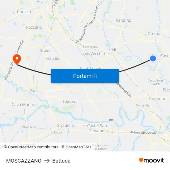 MOSCAZZANO to Battuda map