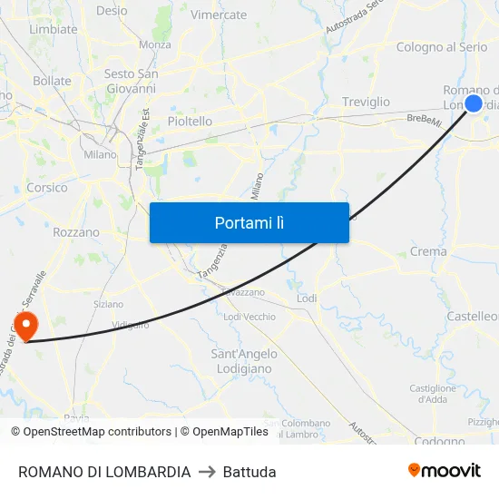ROMANO DI LOMBARDIA to Battuda map