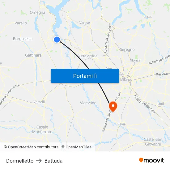 Dormelletto to Battuda map