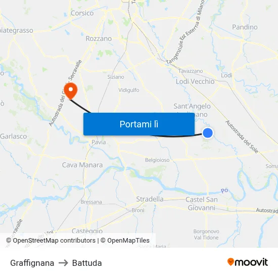 Graffignana to Battuda map