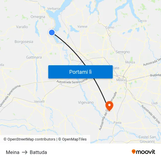 Meina to Battuda map