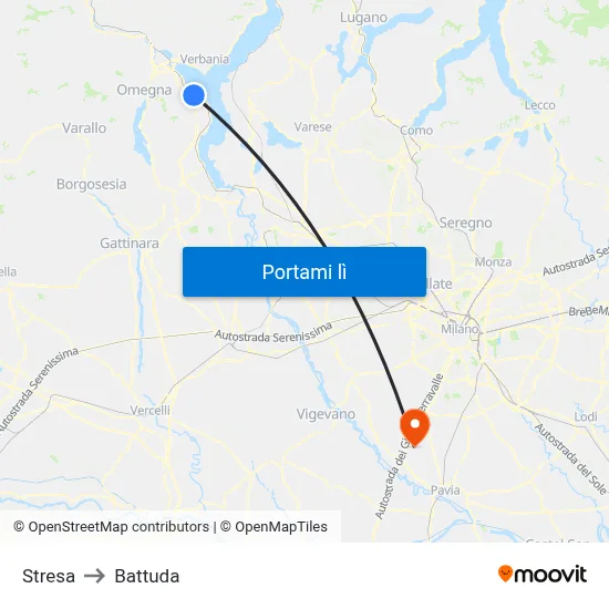 Stresa to Battuda map